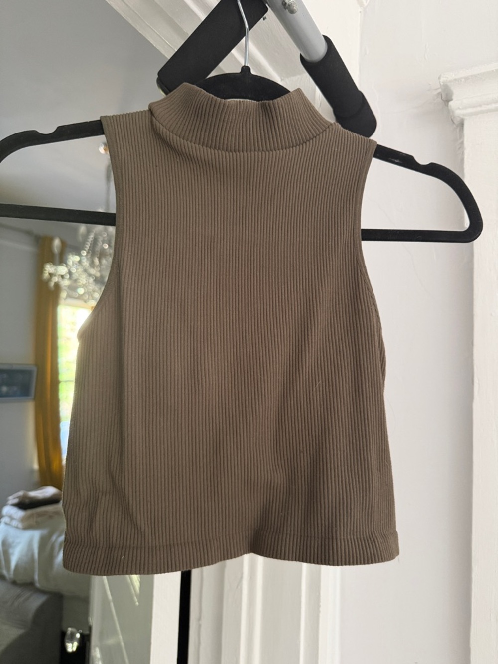 By Together Ribbed Mock Neck Sleeveless Top in Olive Green